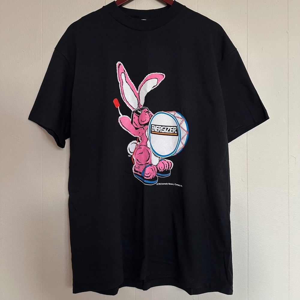 Vintage 90s Energizer Bunny T Shirt Size XL Black Single Stitch Promo